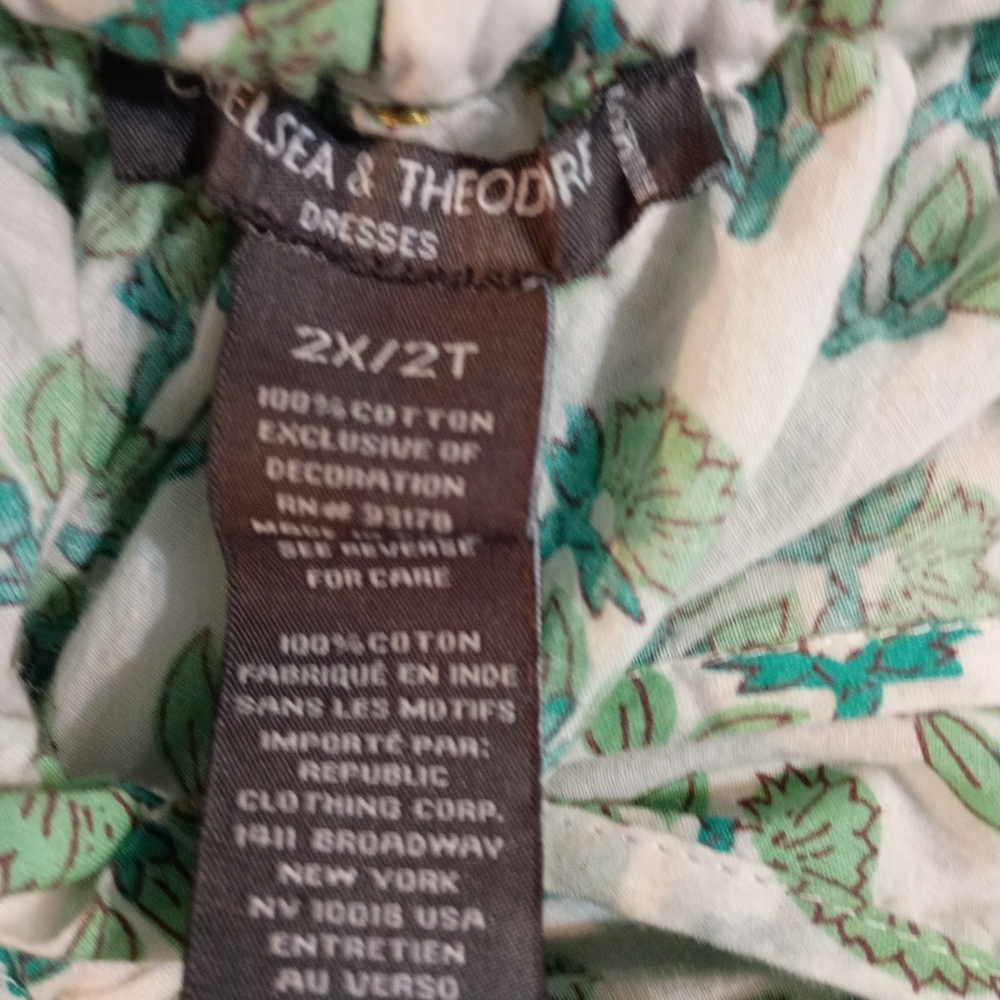 Chelsea & Theodore -Green and Whitew Patterned Sleeveless Dress - Size 2X/2T - Picture 7 of 7